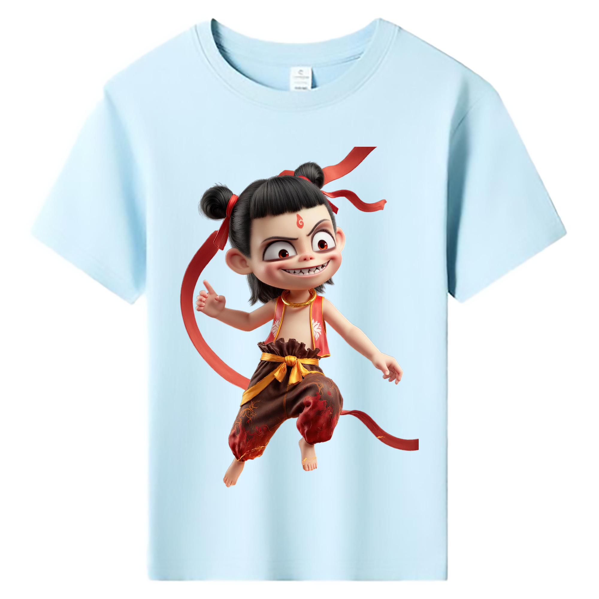 （画像用） Ne Zha 2 ナタ 魔童の大暴れ 綿100％キッズTシャツ（フロントプリント）